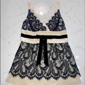 Tracy Reese Lace Black Velvet Bow Sleeveless Top